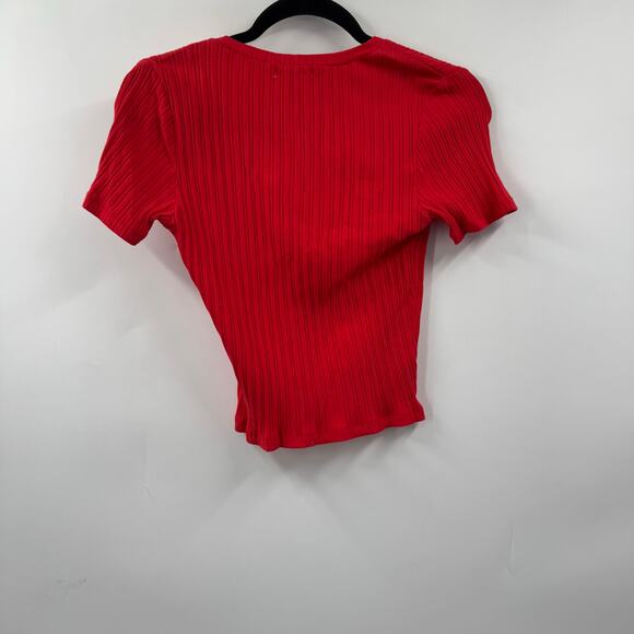 NWOT Active USA red ribbed stretchy V-neck baby top - Picture 2 of 5